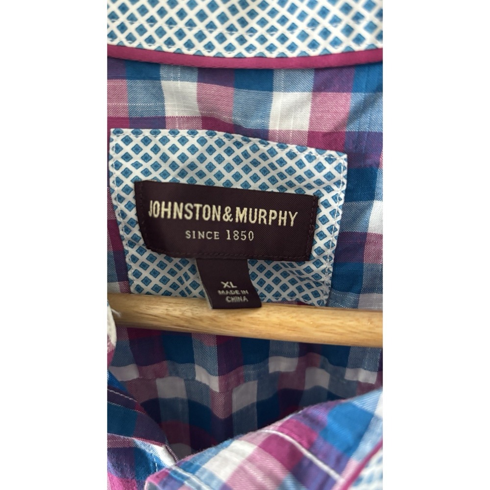 Johnston & Murphy | Men's Button-Up Purple and Blue Check Cotton Shirt - Picture 2 of 8